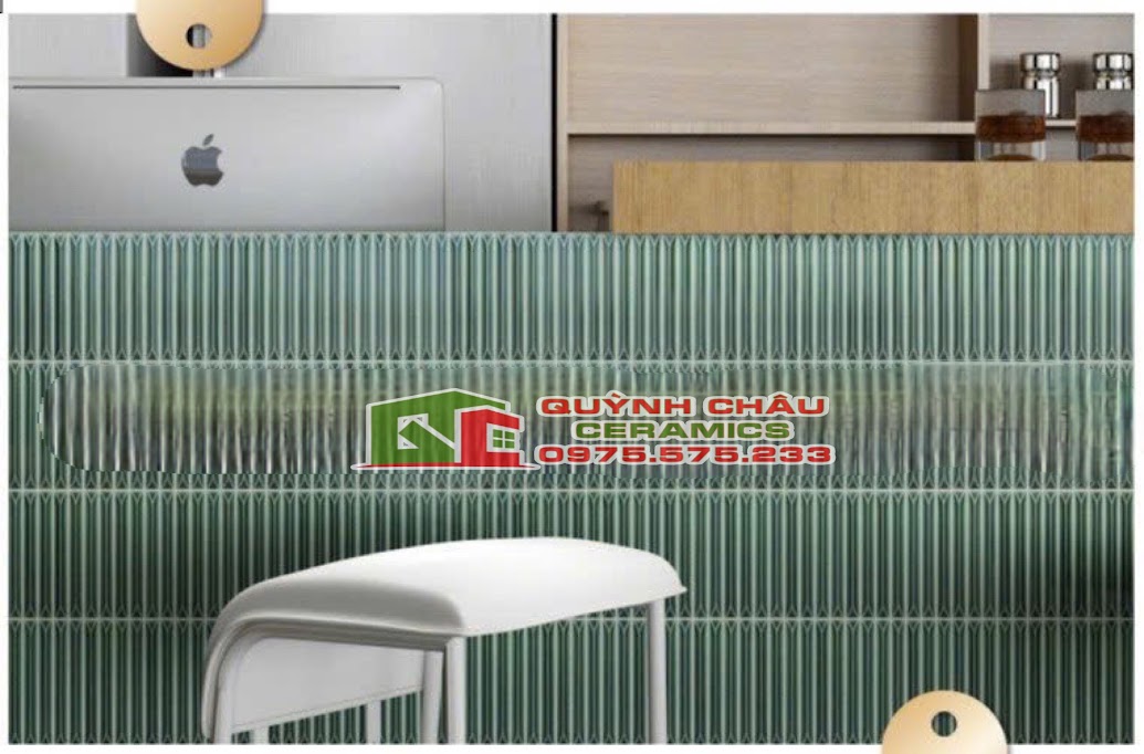 Mẫu gạch mosaic thanh que vát cạnh bóng màu xanh