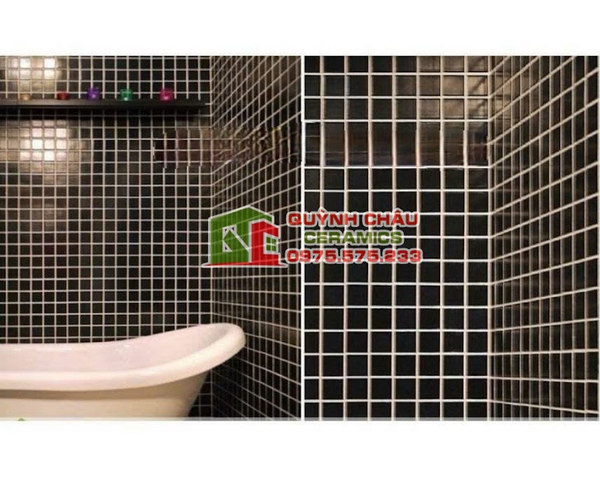 Mẫu gạch mosaic thuỷ tinh màu đen bóng ốp phòng tắm