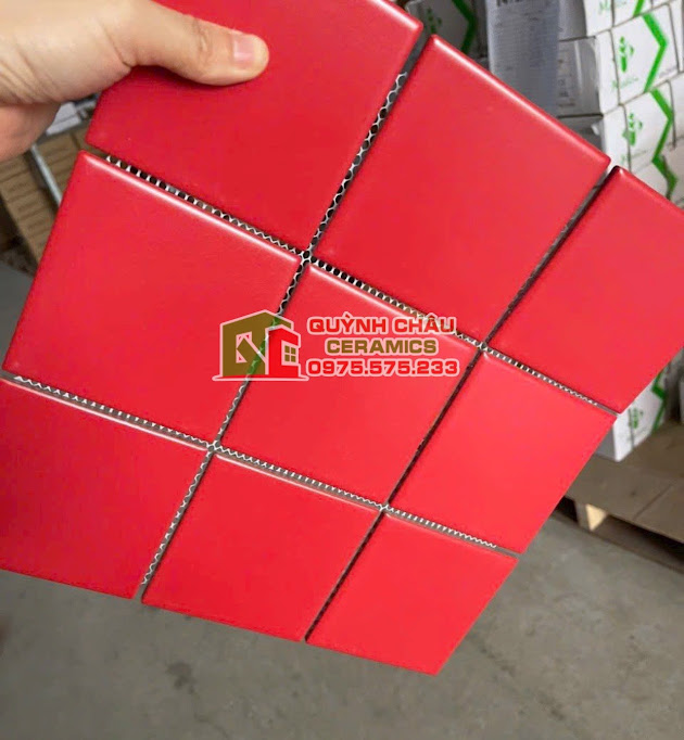 Mẫu gạch mosaic vuông gốm sứ màu đỏ mờ