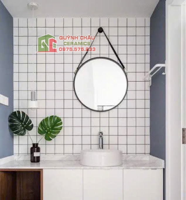 Mẫu gạch mosaic vuông gốm sứ trắng mờ ốp phòng tắm