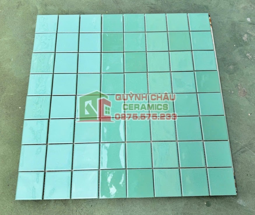 Mẫu gạch mosaic vuông gốm sứ xanh men bóng