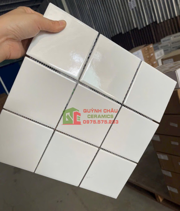 Mẫu gạch mosaic vuông màu trắng bóng
