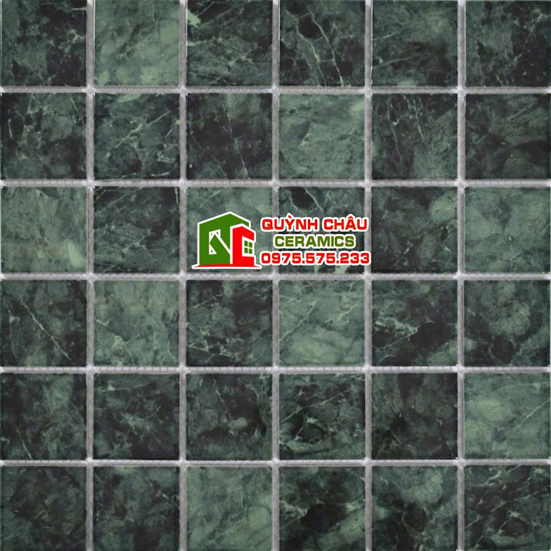 Mẫu gạch mosaic vuông xanh rêu vân đá