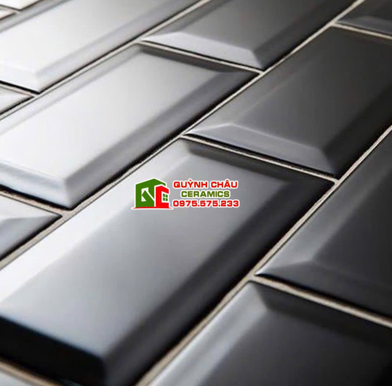 Mẫu gạch thẻ 75x150 đen mờ vát cạnh