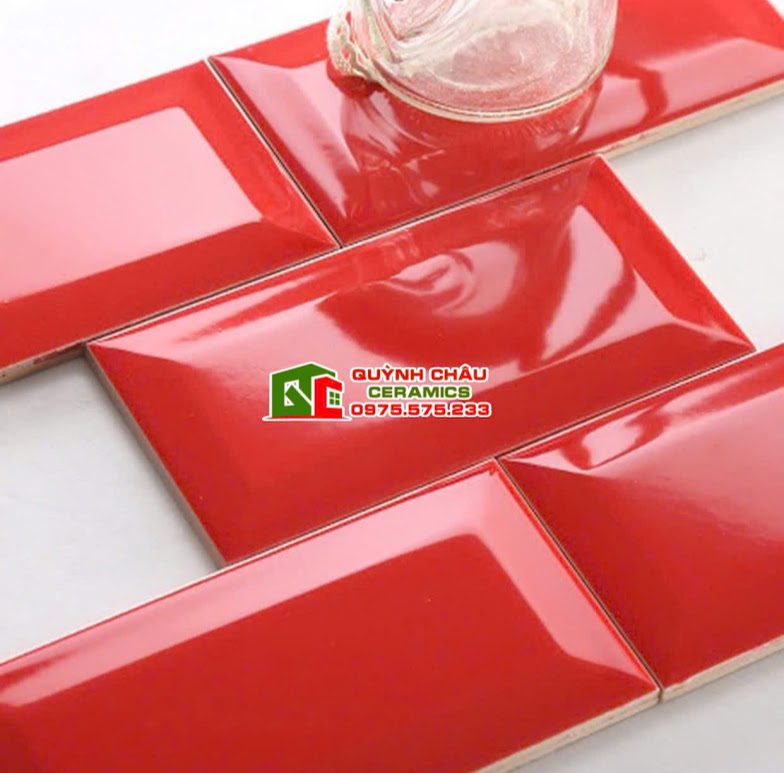 Mẫu gạch thẻ 75x150 đỏ bóng vát cạnh