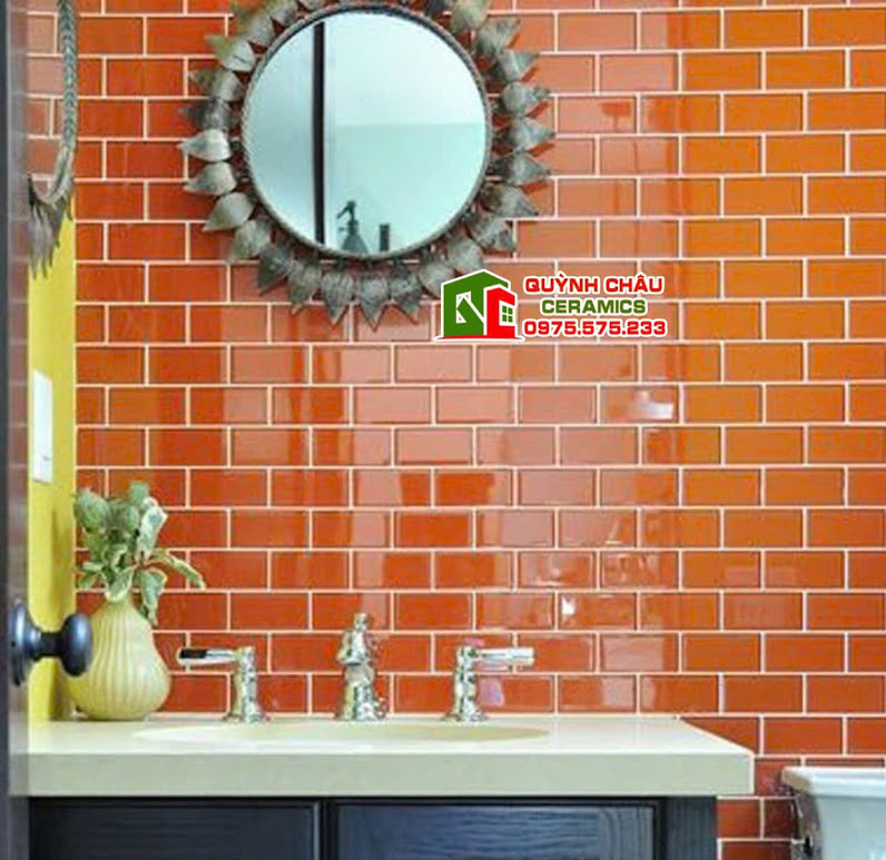 Mẫu gạch thẻ 75x150 màu cam bóng
