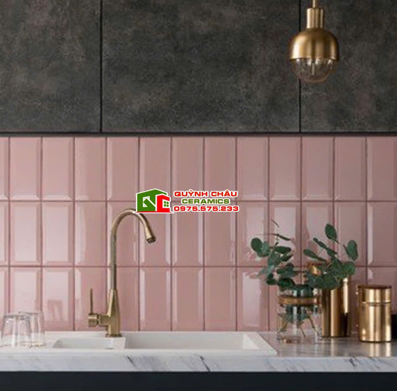 Mẫu gạch thẻ 75x150 màu hồng