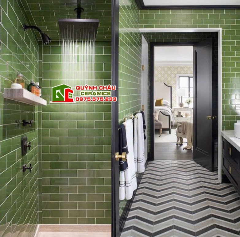 Mẫu gạch thẻ 75x150 màu xanh bóng