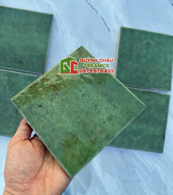 Mẫu gạch thẻ màu xanh bóng men lượn sóng