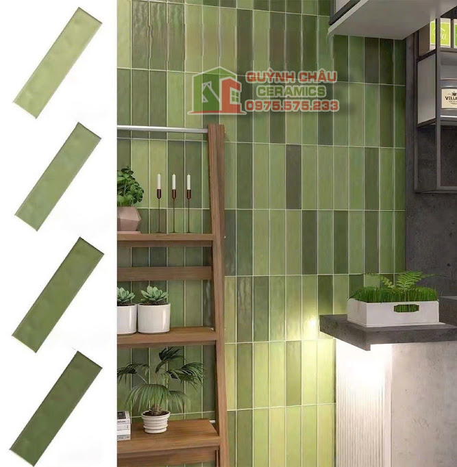 Mẫu gạch thẻ mix màu xanh gợn sóng