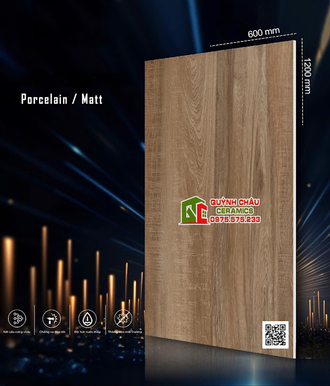 Mẫu gạch vân giả gỗ màu nâu 60x120cm