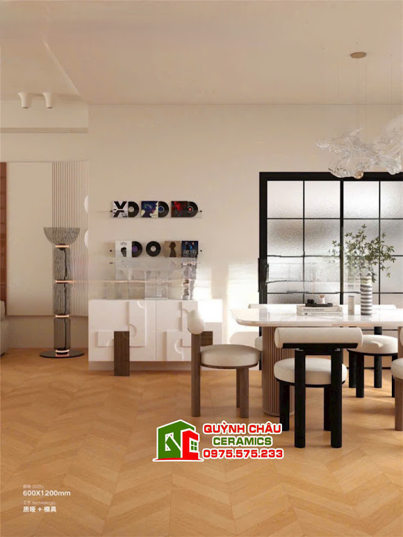 Mẫu gạch xương cá vân gỗ lát khu vực phòng bếp 60x120cm