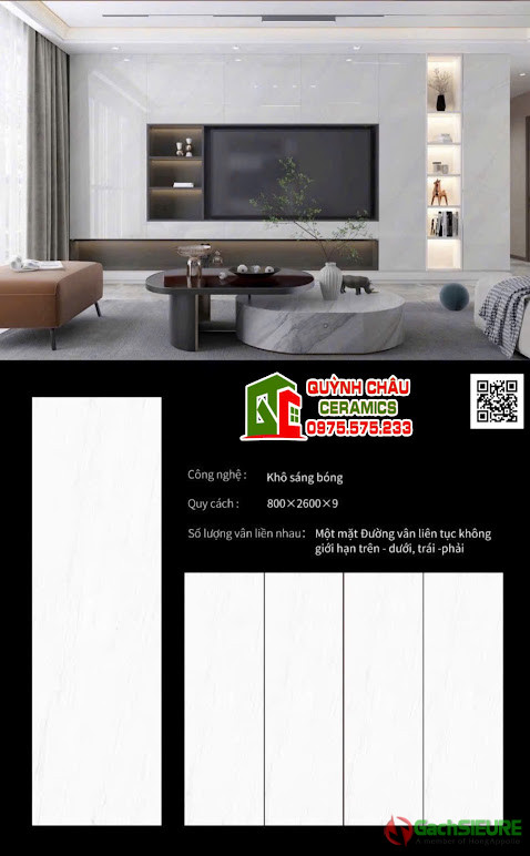Đá nung kết 80x260 bóng trắng vân nhẹ