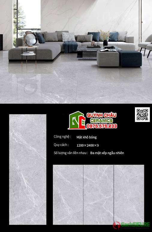 Đá nung kết bóng kiếng 120x240 xám vân trắng