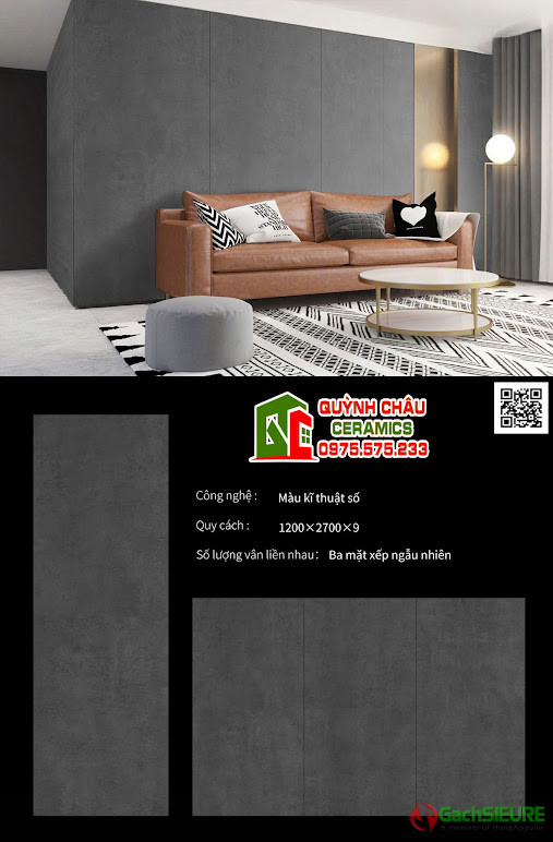 Đá nung kết mờ đen xi măng 120x270cm