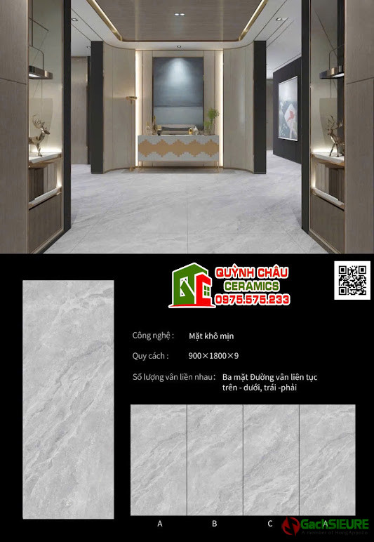 Đá nung kết mờ mịn xám vân đá 90x180cm