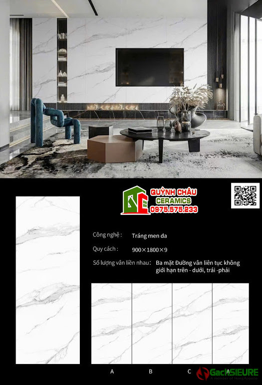 Đá nung kết trắng mờ vân xám 90x180cm
