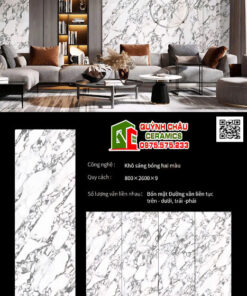 Gạch 80×260 đá nung kết khổ lớn trắng vân đen