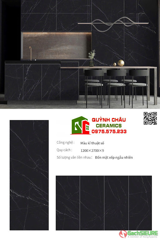 Gạch khổ lớn đen mờ vân trắng 120x270 đá nung kết