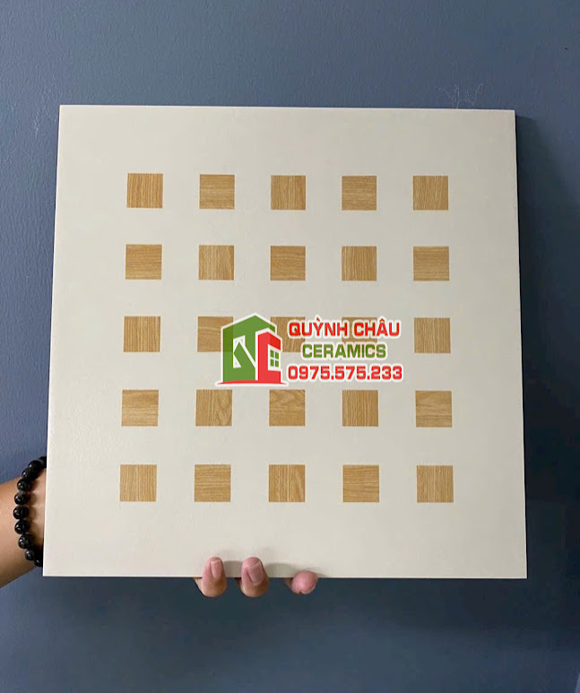 Gạch bông 30×30 kem nhấn vân gỗ vuông
