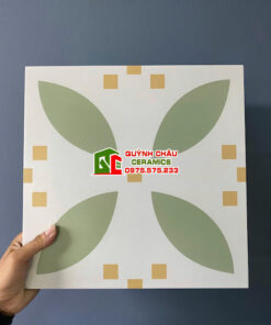 Gạch bông 30×30 trắng nhấn cánh hoa xanh vàng