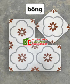 Gạch bông lát nền 30×30 hoa mai nâu đỏ cổ điển