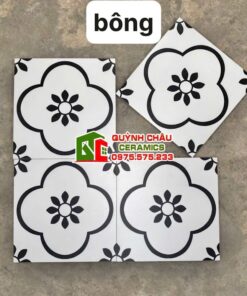 Gạch bông lát nền cổ điển 30×30 hoa mai trắng đen