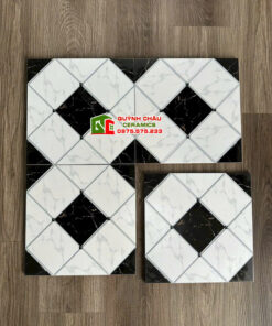 Gạch bông men 30×30 cổ điển vân đá marble đen trắng