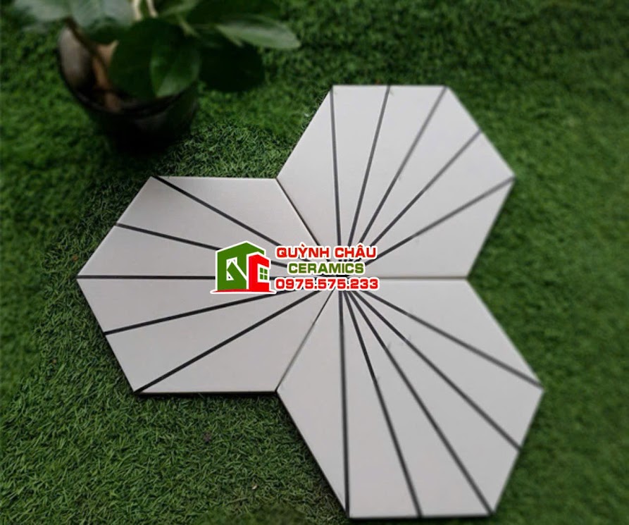 Gạch lục giác 5 tia cánh quạt màu đen ghi xám trắng Gạch lục giác 5 tia cánh quạt màu đen ghi xám trắng