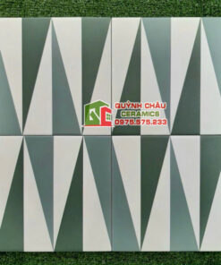 Gạch bông 20×20 hình tam giác xanh rêu trắng