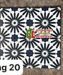 Gạch bông 20×20 hoa văn hình học đen trắng xanh