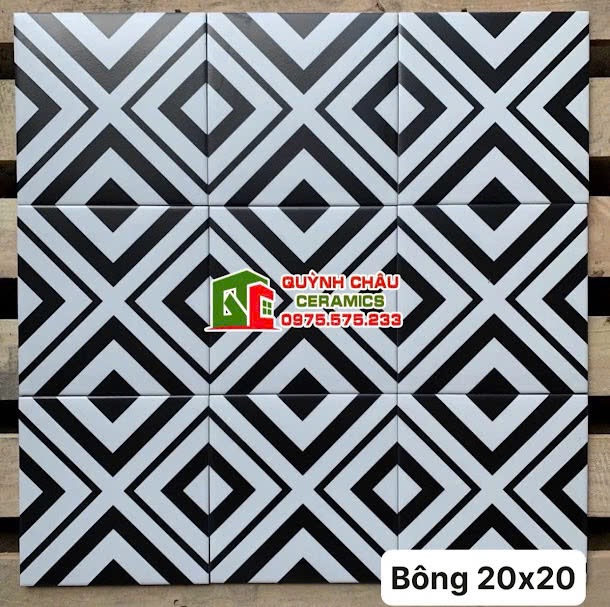 Gạch bông 20×20 trắng đen hoạ tiết đối xứng