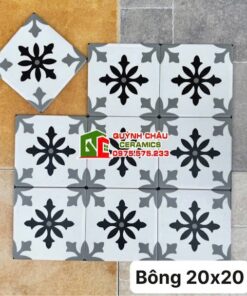 Gạch bông 20×20 trắng hoa văn xám và đen