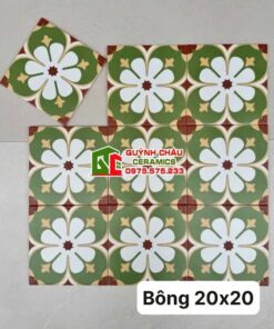 Gạch bông đá porcelain 20×20 xanh hoa trắng