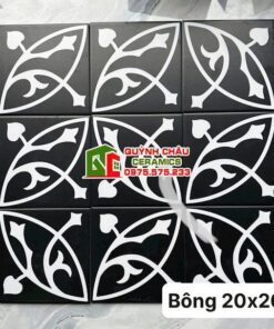 Gạch bông đen hoa văn trắng 20×20 trung quốc