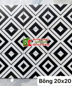 Gạch bông giả cổ 20×20 hình học màu đen trắng