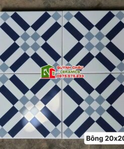 Gạch bông giả cổ 20×20 hoạ tiết caro xanh dương