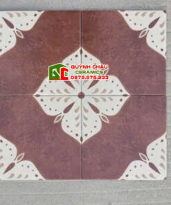 Gạch bông giả cổ 20×20 hoạ tiết đỏ hoa trắng