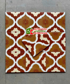Gạch bông giả cổ 20×20 hoạ tiết lồng đèn nâu đỏ đô