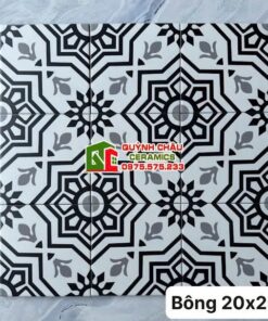 Gạch bông giả cổ 20×20 hoa văn trắng đen xám
