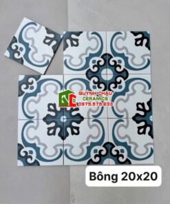 Gạch bông giả cổ 20×20 hoa văn xanh