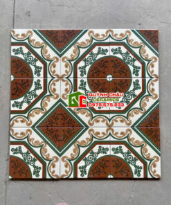 Gạch bông giả cổ 20×20 nâu xanh kem