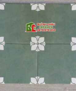 Gạch bông giả cổ 20×20 xanh rêu hoa trắng