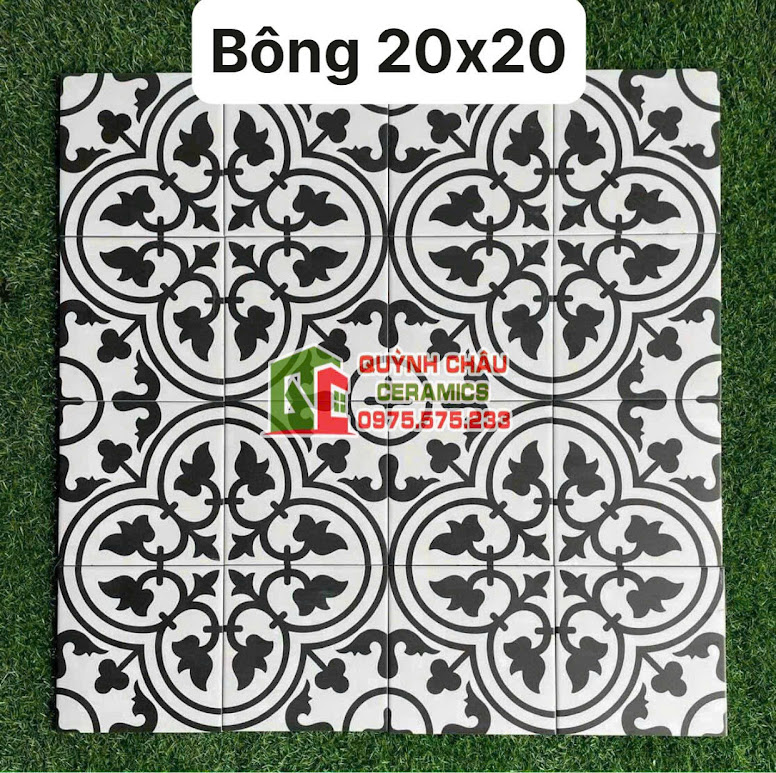 Gạch bông hoạ tiết đen trắng 20×20 cổ điển