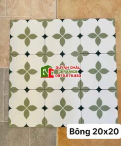 Gạch bông lát nền 20×20 trắng hoa xanh đối xứng