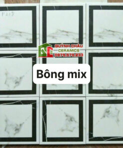 Gạch bông ô vuông 20×20 trắng vân đá viền đen