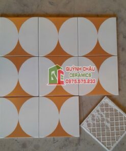Gạch bông phong cách vintage 20×20 trắng cam vàng