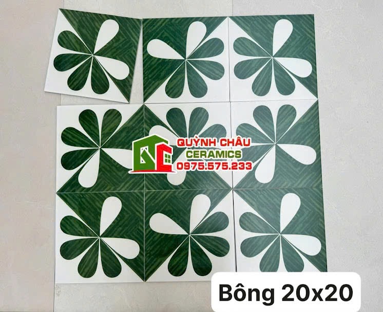 Gạch bông trang trí 20x20 hoa văn xanh lá