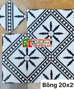 Gạch bông trung quốc 20×20 hoa văn trắng đen giả cổ