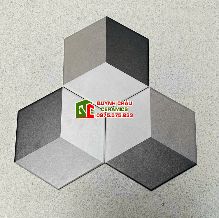 Gạch lục giác 20x23 mix màu đen xám trắng